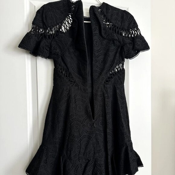 NWT ZIMMERMANN Black Helm Circles Eyelet Short Flutter Sleeve Mini Dress Size S - Picture 4 of 8